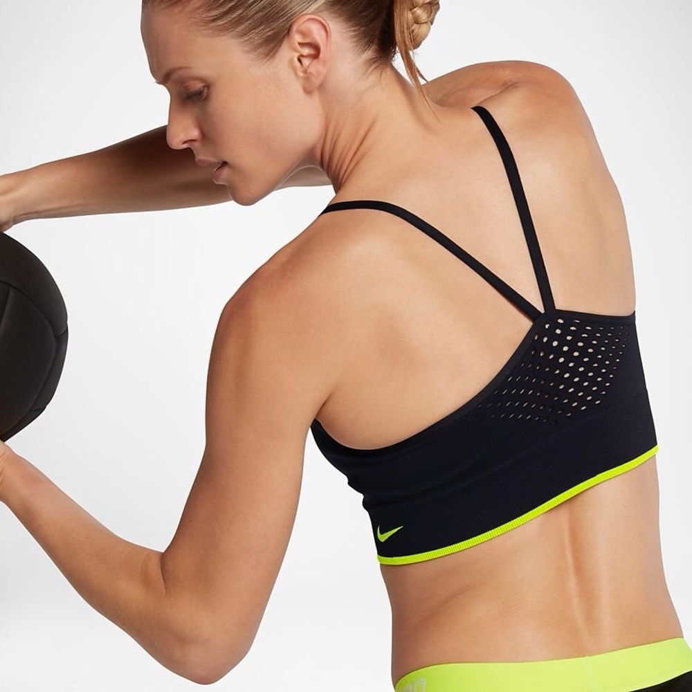 Nike Black and Neon Green Sports Bra